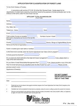 ODNR Application for Forestry